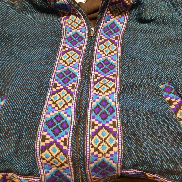 Sabai Sabai Blue Aztec Trim Hooded Zip Up Jacket XL - Picture 6 of 7